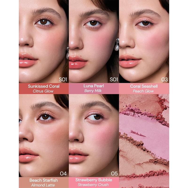 Flower Knows Shell'S Jewel Collection Silk Satin Blush, Natural Cheeks Radiant Glow Finish, Smooth, Blendable Powder, Long-Lasting for High-Pigment Color, Summer Gift, Makeup Beauty Cosmetics