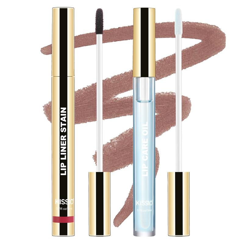 KISSIO Lip Stain ,Peel off Lip Liner Stain and Lip Care Oil,Transfer Proof,Long Lasting and Waterproof Lip Tint,Matte Finsh,Lip Combo,