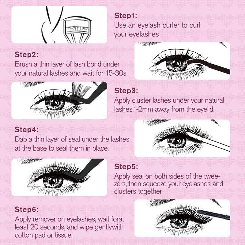 OKAYLOVE Bunny | Bunny Lite Lash Clusters Kit Mang Lash Extension Kit Lightweight Eyelashes Clusters with Waterproof Long-Lasting Lash Bond and Seal,Tweezers and Remover for DIY Eyelash at Home Easily, Natural Makeup Girl Gifts