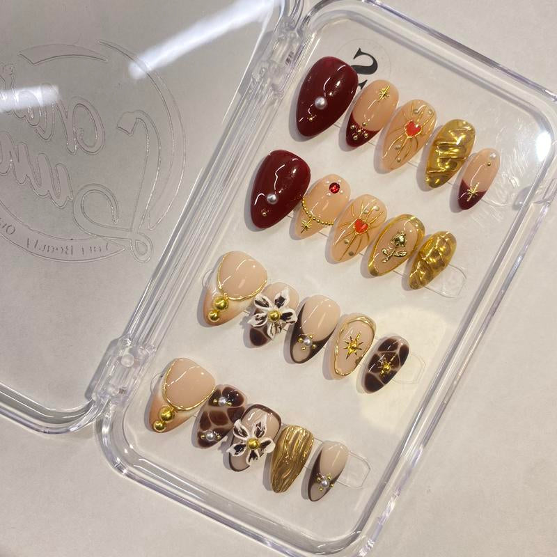 Nailluna |Twin Set Offer Collection | 2 Designs | Uniqueflared Shape |Handmade Press Ons | Cute, Thick, Durable Nail Art Gift Set | Sparkly Studded Rhinestone | Spakly Rhinestones