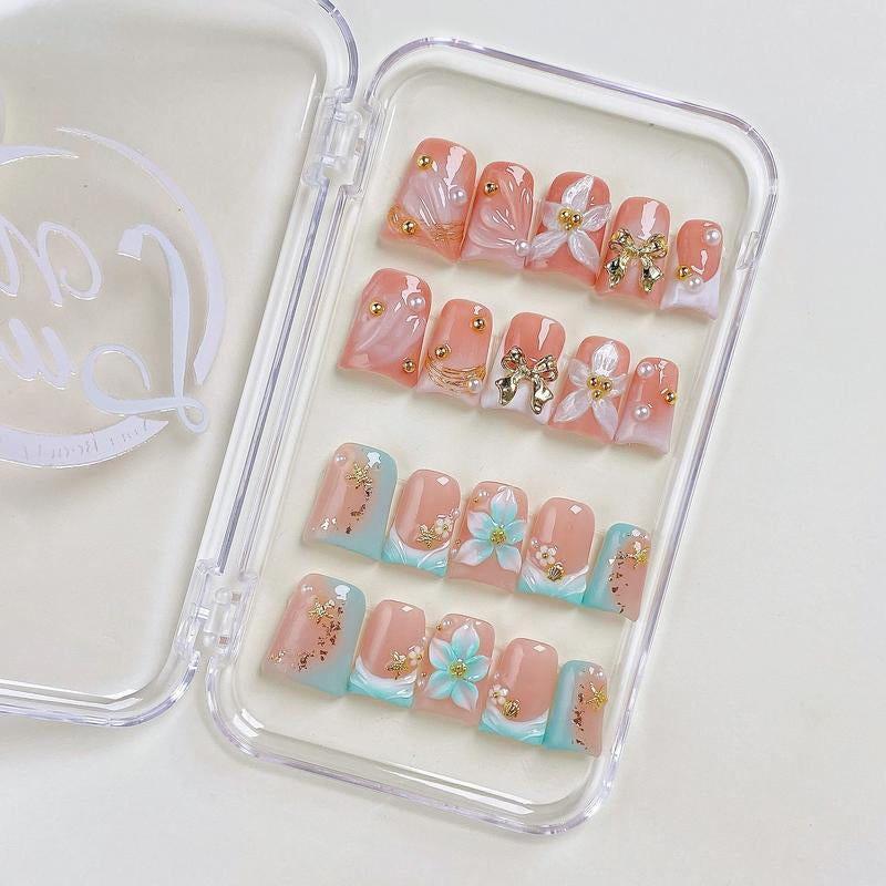 Nailluna |Twin Set Offer Collection | 2 Designs | Uniqueflared Shape |Handmade Press Ons | Cute, Thick, Durable Nail Art Gift Set | Sparkly Studded Rhinestone | Spakly Rhinestones