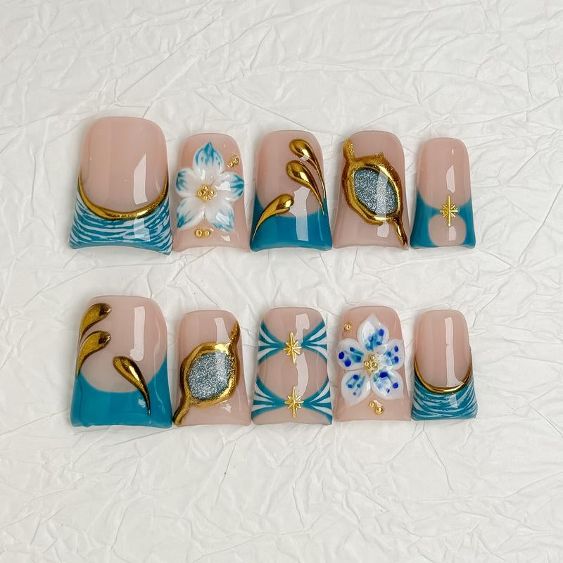 Nailluna |Twin Set Offer Collection | 2 Designs | Uniqueflared Shape |Handmade Press Ons | Cute, Thick, Durable Nail Art Gift Set | Sparkly Studded Rhinestone | Spakly Rhinestones
