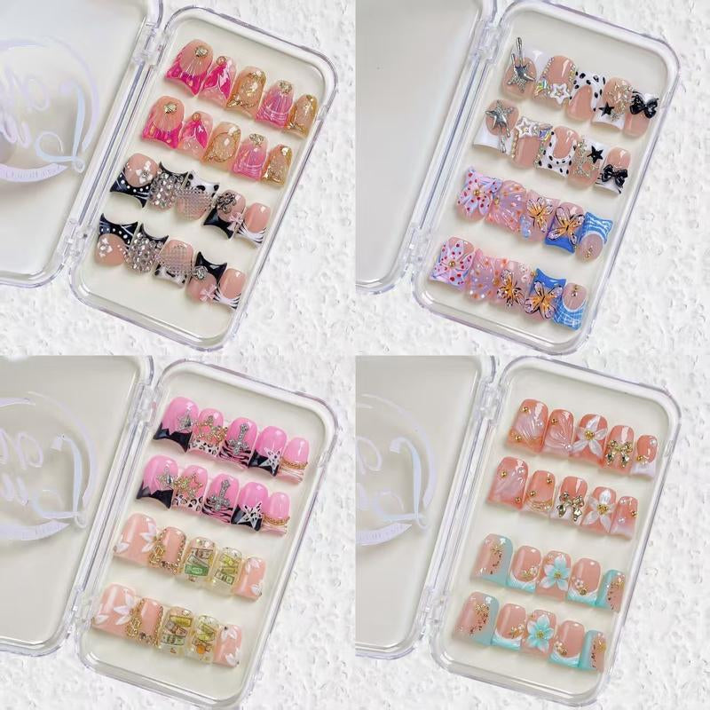 Nailluna |Twin Set Offer Collection | 2 Designs | Uniqueflared Shape |Handmade Press Ons | Cute, Thick, Durable Nail Art Gift Set | Sparkly Studded Rhinestone | Spakly Rhinestones