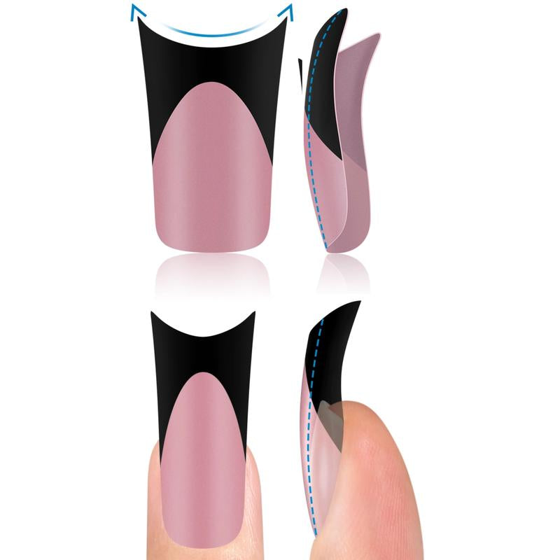 NOVO OVO Extra Thick Duck Feet Nail Tips Full Cover for Press on Acrylic with Moon Curve, Medim Long Clear Pre-Etched Matter Flare Wide French Soft Gel Fake False Nail Extension X 15 Sizes 150 Pcs【No GLUE ,TOP COATAND LAMP INCLUDED】