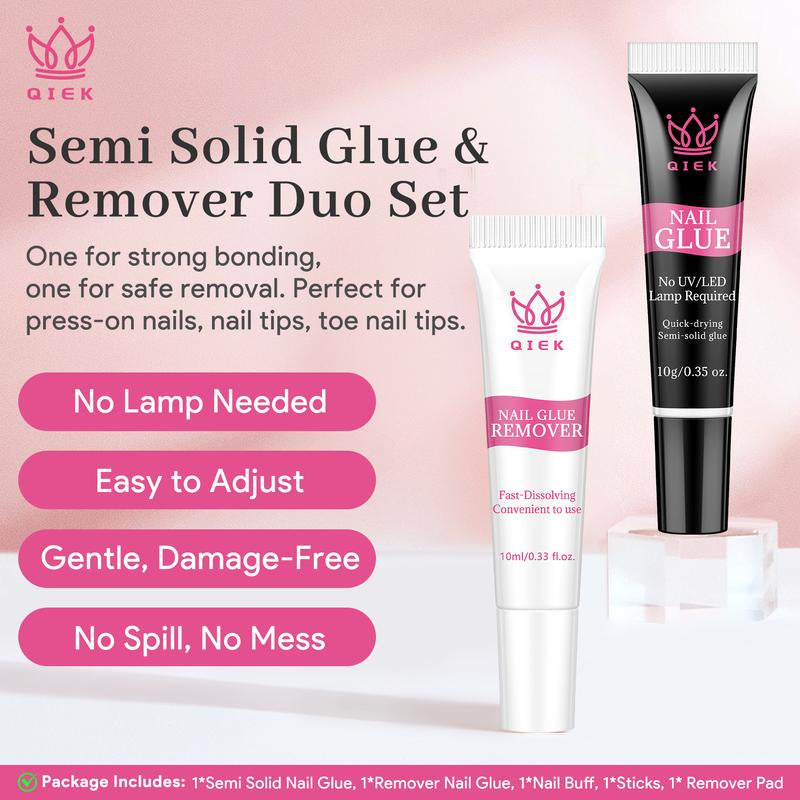 No-Lamp Nail Glue & Remover Set for Press Ons, 10Ml Quick Dry 28 Days Super Strong Hold Glue on Nails, 10G Gentle Easy Removal with Tools Set for Beginner DIY Home, Not for Gel Polish Base Coat Holiday Haul