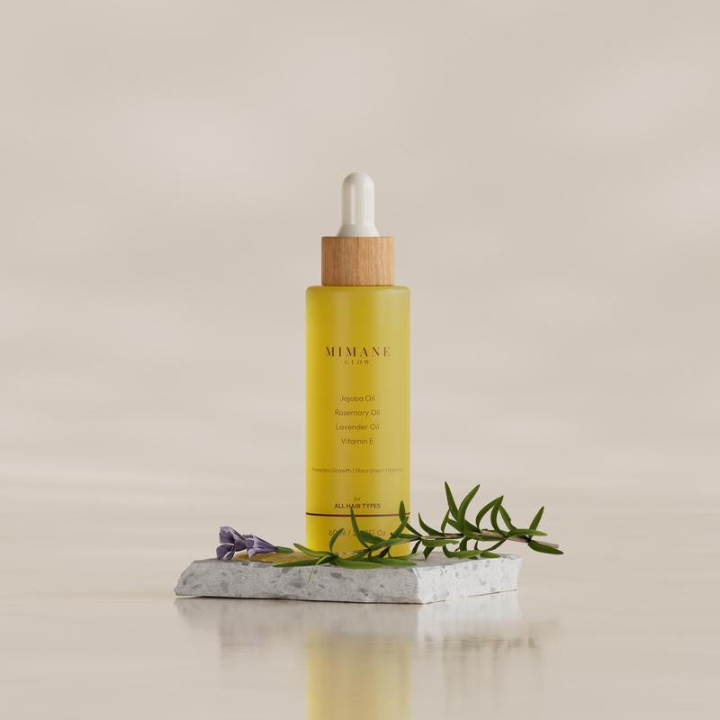 Mimane Glow – Growth & Strengthen Hair Oil | Lightweight Nourishing Formula | Jojoba, Babassu, Pumpkin Seed & Rosemary Oils + Vitamin E | for All Hair Types | 60 Ml Daily Haircare