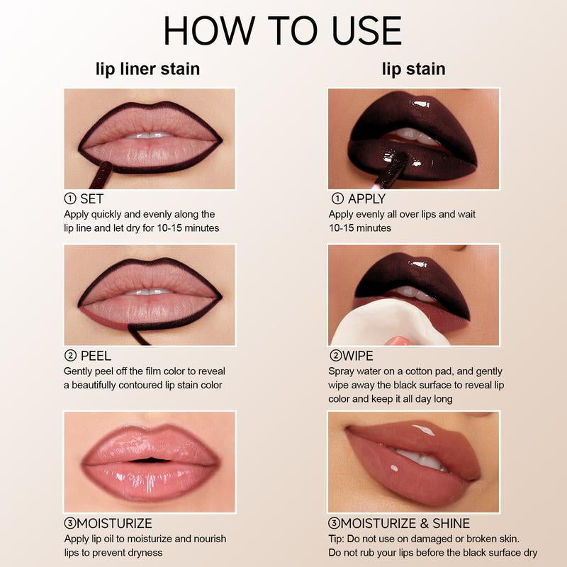KISSIO Lip Stain ,Peel off Lip Liner Stain and Lip Care Oil,Transfer Proof,Long Lasting and Waterproof Lip Tint,Matte Finsh,Lip Combo,