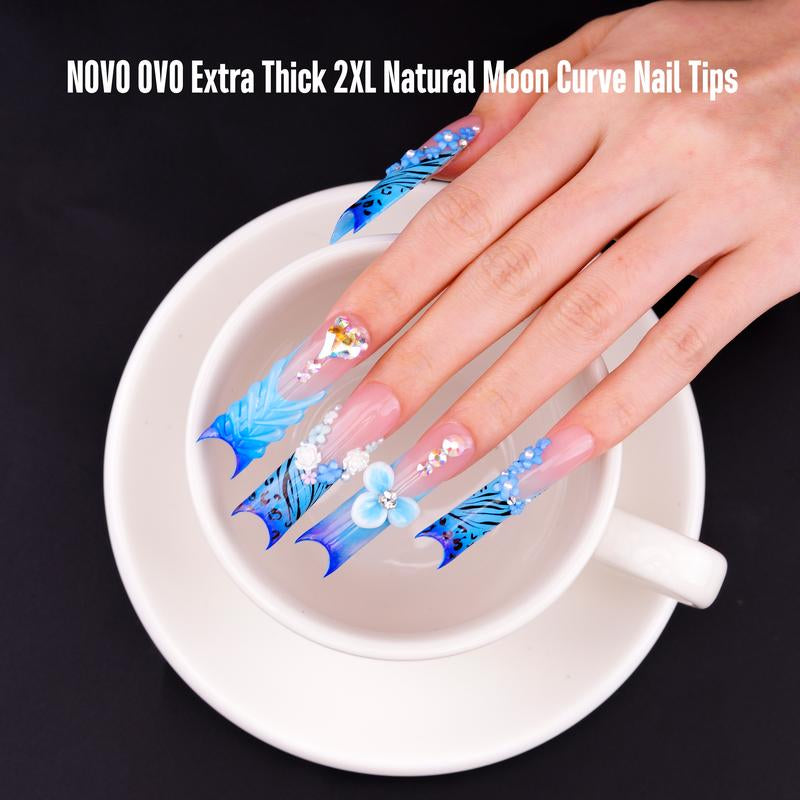 NOVO OVO XXL Square Nail Tips with Sharp Point & Moon Curve，Extra Thick False Nails Press On, Matte Full Cover Soft Gel Extension Fake Nail Acrylic Kit French Tip X 15 Size 180Pcs【No GLUE ,TOP COATAND LAMP INCLUDED】