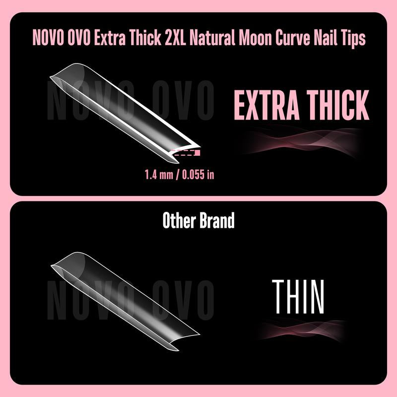 NOVO OVO XXL Square Nail Tips with Sharp Point & Moon Curve，Extra Thick False Nails Press On, Matte Full Cover Soft Gel Extension Fake Nail Acrylic Kit French Tip X 15 Size 180Pcs【No GLUE ,TOP COATAND LAMP INCLUDED】
