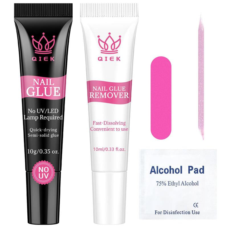 No-Lamp Nail Glue & Remover Set for Press Ons, 10Ml Quick Dry 28 Days Super Strong Hold Glue on Nails, 10G Gentle Easy Removal with Tools Set for Beginner DIY Home, Not for Gel Polish Base Coat Holiday Haul