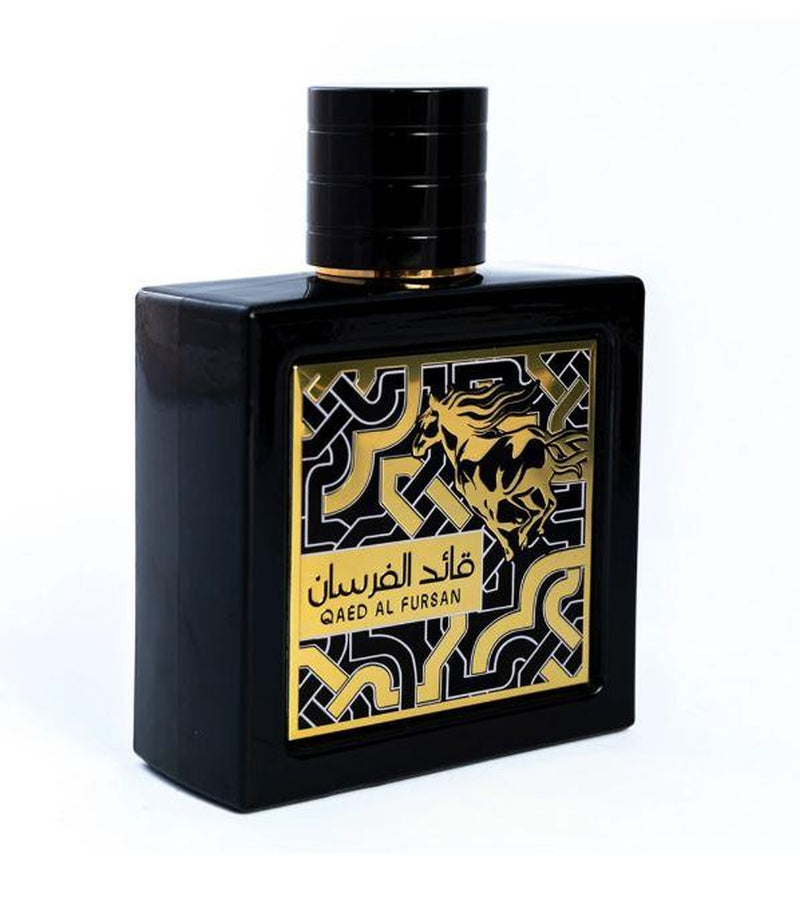 Lattafa Perfumes Qaed Al Fursan Perfume by Lattafa (Black Box ) 3.04 Oz - Fruity and Fresh Fragrance with a Sweet Woody Dry down Aroma Floral