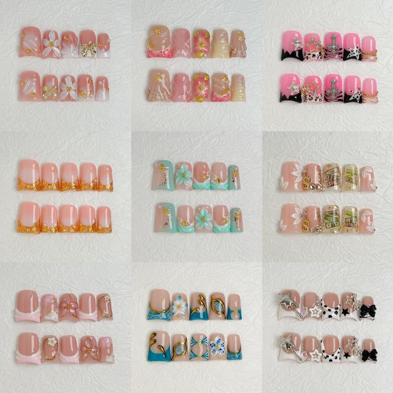 Nailluna |Twin Set Offer Collection | 2 Designs | Uniqueflared Shape |Handmade Press Ons | Cute, Thick, Durable Nail Art Gift Set | Sparkly Studded Rhinestone | Spakly Rhinestones