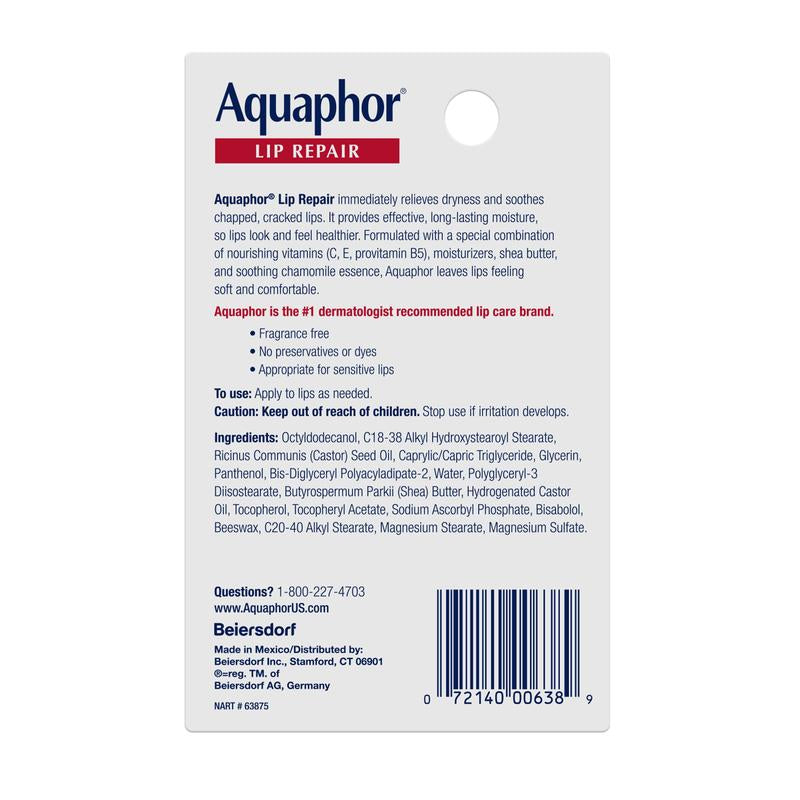 Aquaphor Lip Repair Ointment Moisturizing Lip Balm for Dry and Chapped Lips, 0.35 Fl Oz, Pack of 3