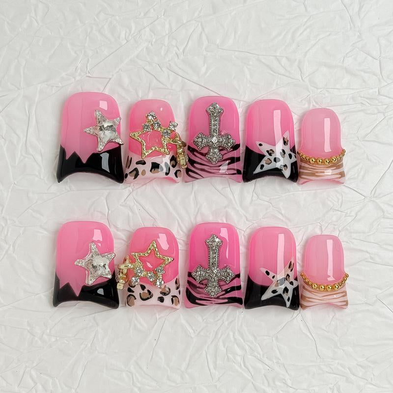 Nailluna |Twin Set Offer Collection | 2 Designs | Uniqueflared Shape |Handmade Press Ons | Cute, Thick, Durable Nail Art Gift Set | Sparkly Studded Rhinestone | Spakly Rhinestones