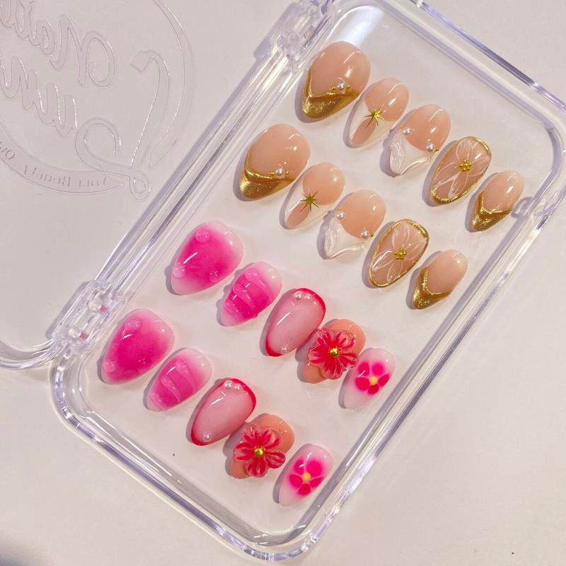 Nailluna |Twin Set Offer Collection | 2 Designs | Uniqueflared Shape |Handmade Press Ons | Cute, Thick, Durable Nail Art Gift Set | Sparkly Studded Rhinestone | Spakly Rhinestones