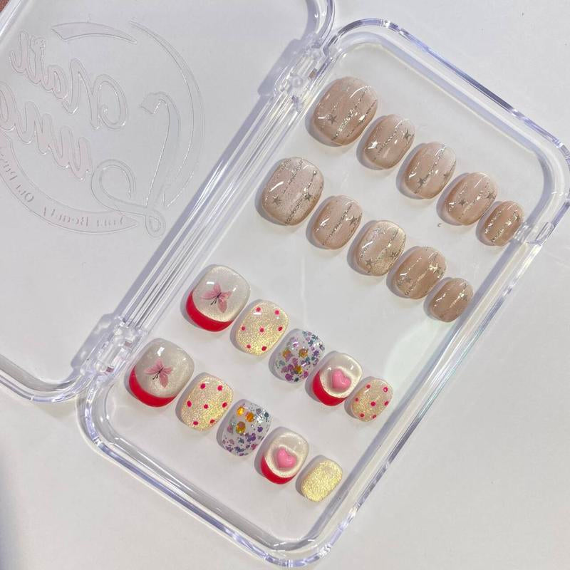 Nailluna |Twin Set Offer Collection | 2 Designs | Uniqueflared Shape |Handmade Press Ons | Cute, Thick, Durable Nail Art Gift Set | Sparkly Studded Rhinestone | Spakly Rhinestones