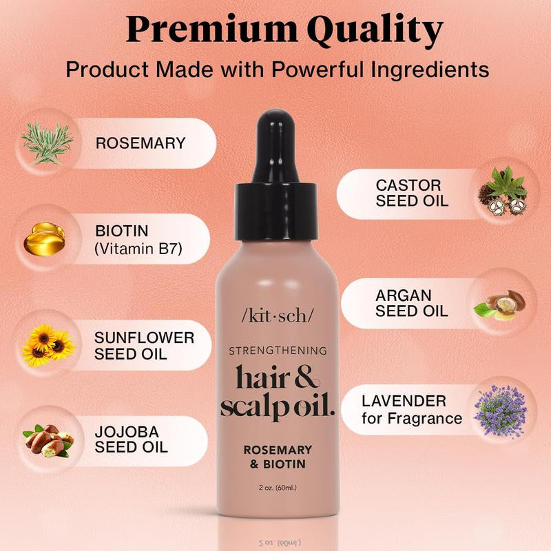 Kitsch Rosemary Oil for Hair Growth and Healthy Scalp, Pre Wash Scalp & Hair Oil Infused with Biotin, Strengthening, Nourishing & Volumizing, Hair Growth Oil - 60 Ml