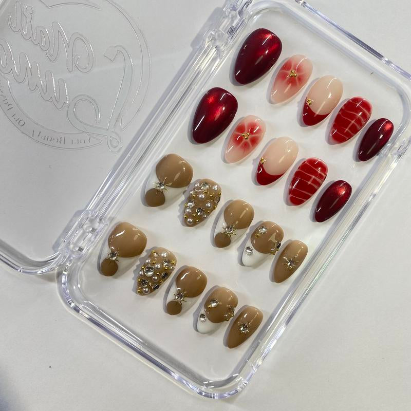 Nailluna |Twin Set Offer Collection | 2 Designs | Uniqueflared Shape |Handmade Press Ons | Cute, Thick, Durable Nail Art Gift Set | Sparkly Studded Rhinestone | Spakly Rhinestones