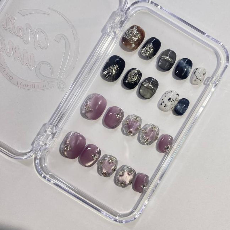 Nailluna |Twin Set Offer Collection | 2 Designs | Uniqueflared Shape |Handmade Press Ons | Cute, Thick, Durable Nail Art Gift Set | Sparkly Studded Rhinestone | Spakly Rhinestones