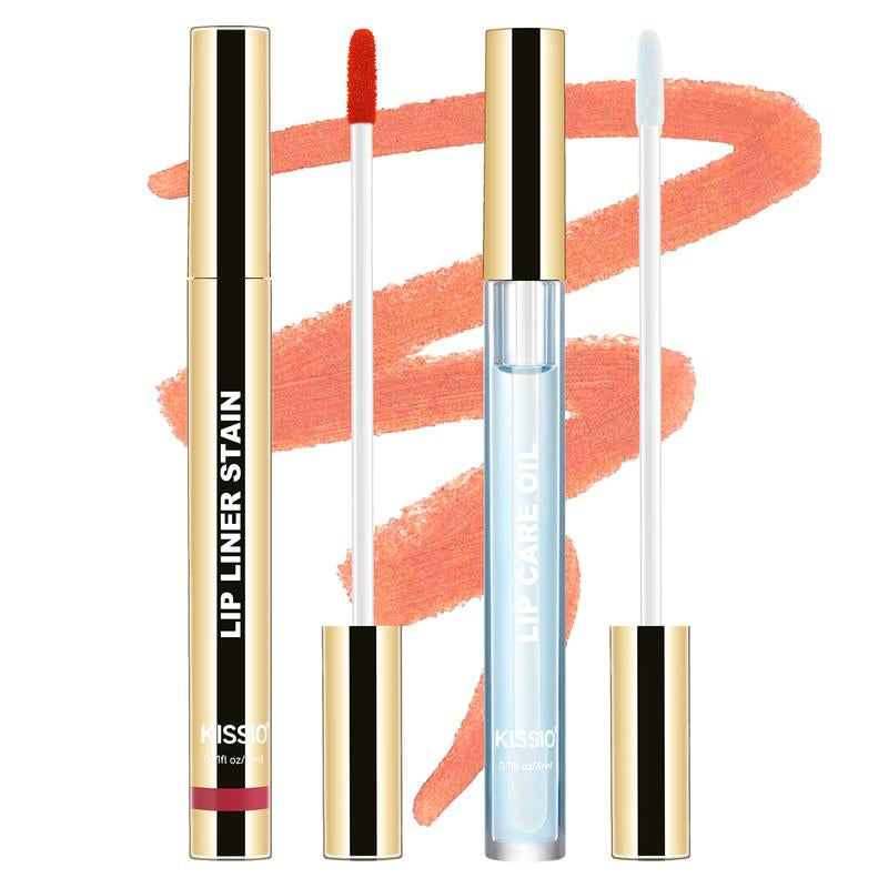 KISSIO Lip Stain ,Peel off Lip Liner Stain and Lip Care Oil,Transfer Proof,Long Lasting and Waterproof Lip Tint,Matte Finsh,Lip Combo,