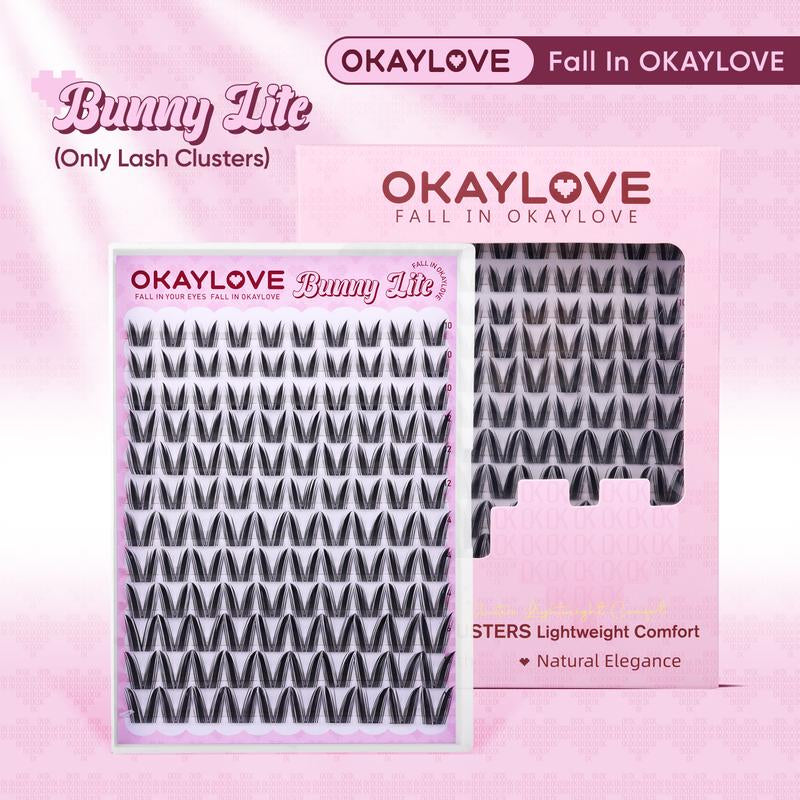 OKAYLOVE Bunny | Bunny Lite Lash Clusters Kit Mang Lash Extension Kit Lightweight Eyelashes Clusters with Waterproof Long-Lasting Lash Bond and Seal,Tweezers and Remover for DIY Eyelash at Home Easily, Natural Makeup Girl Gifts