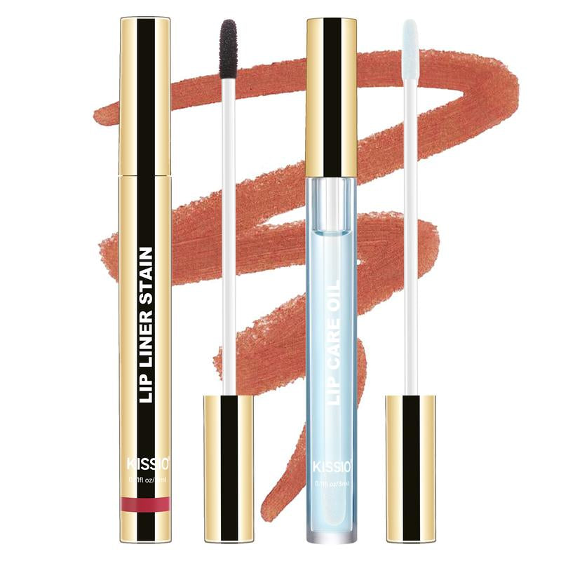 KISSIO Lip Stain ,Peel off Lip Liner Stain and Lip Care Oil,Transfer Proof,Long Lasting and Waterproof Lip Tint,Matte Finsh,Lip Combo,