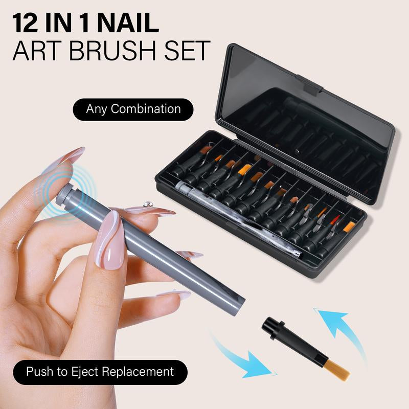 Aillsa Nail Art Brush Set with 12Pcs Replaceable Tips – Multifunctional Nail Brushes for DIY Nail Art Design Gel Nail Brush for Gel X Nail Liner Brush Salon Ideal Gift for Girls Polish Manicure Cutics Cosmetic #Tiktokshopblackfriday