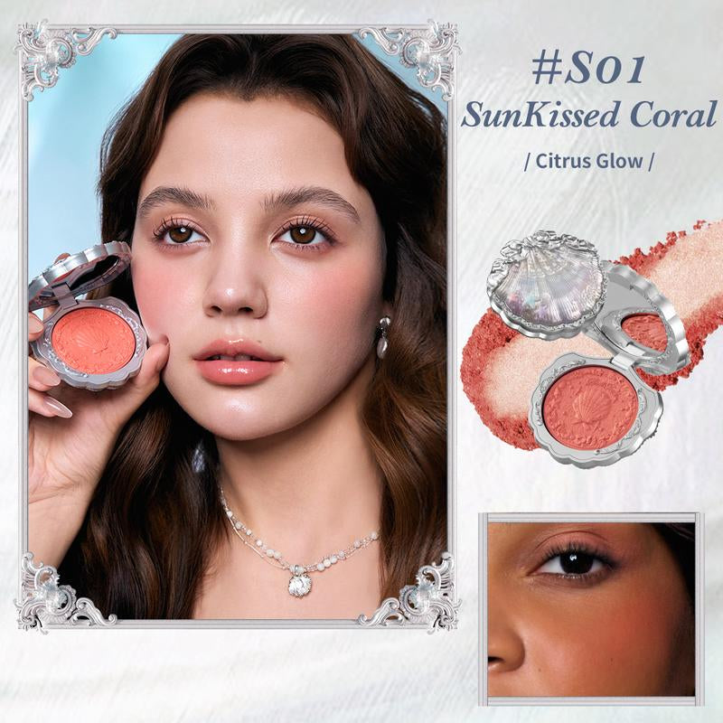 Flower Knows Shell'S Jewel Collection Silk Satin Blush, Natural Cheeks Radiant Glow Finish, Smooth, Blendable Powder, Long-Lasting for High-Pigment Color, Summer Gift, Makeup Beauty Cosmetics