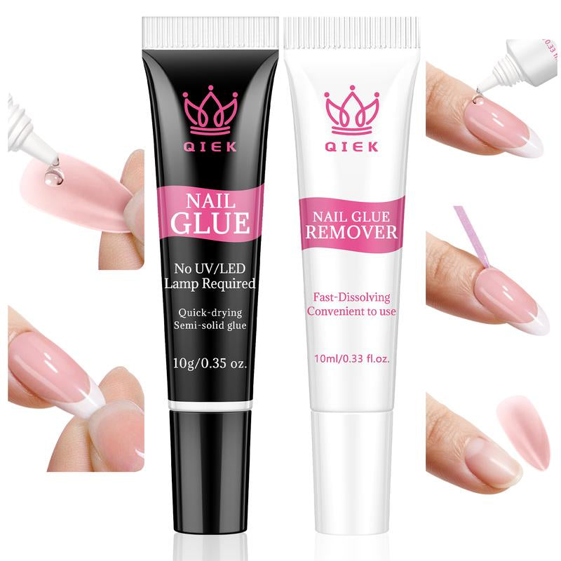 No-Lamp Nail Glue & Remover Set for Press Ons, 10Ml Quick Dry 28 Days Super Strong Hold Glue on Nails, 10G Gentle Easy Removal with Tools Set for Beginner DIY Home, Not for Gel Polish Base Coat Holiday Haul