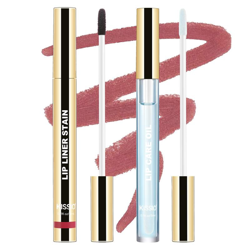 KISSIO Lip Stain ,Peel off Lip Liner Stain and Lip Care Oil,Transfer Proof,Long Lasting and Waterproof Lip Tint,Matte Finsh,Lip Combo,
