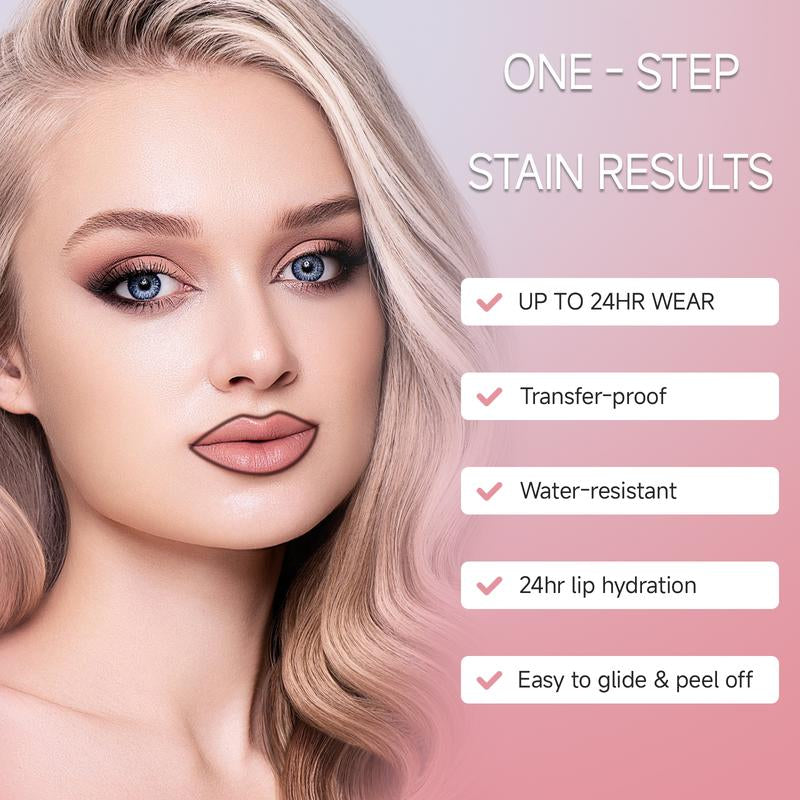 KISSIO Lip Stain ,Peel off Lip Liner Stain and Lip Care Oil,Transfer Proof,Long Lasting and Waterproof Lip Tint,Matte Finsh,Lip Combo,