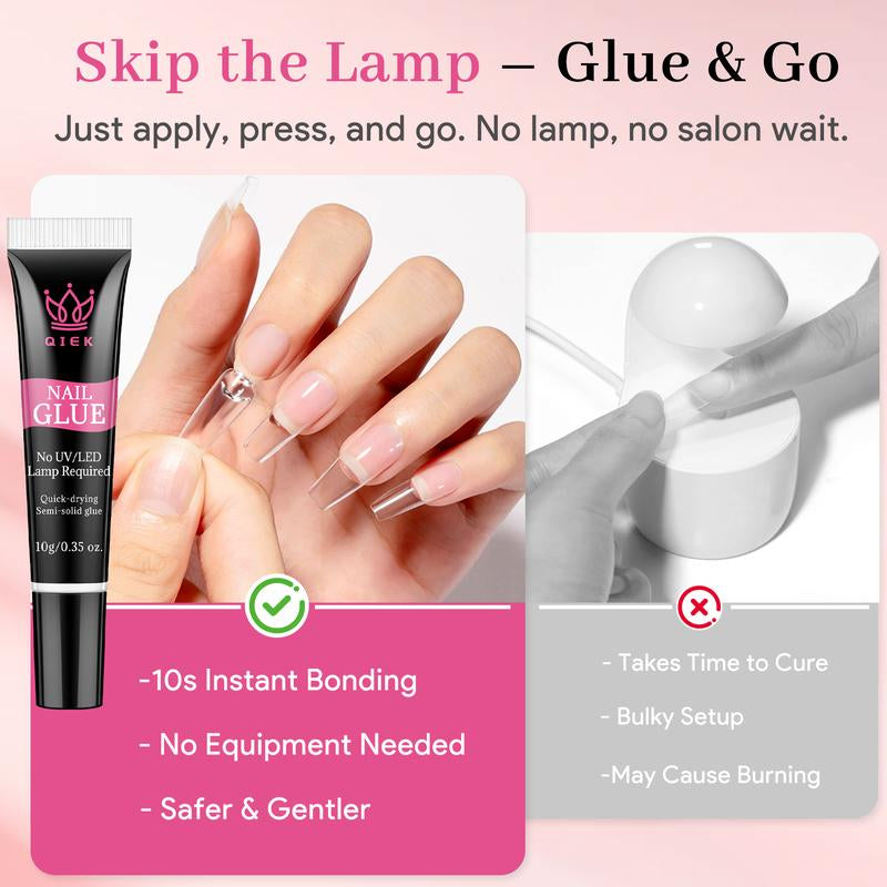 No-Lamp Nail Glue & Remover Set for Press Ons, 10Ml Quick Dry 28 Days Super Strong Hold Glue on Nails, 10G Gentle Easy Removal with Tools Set for Beginner DIY Home, Not for Gel Polish Base Coat Holiday Haul