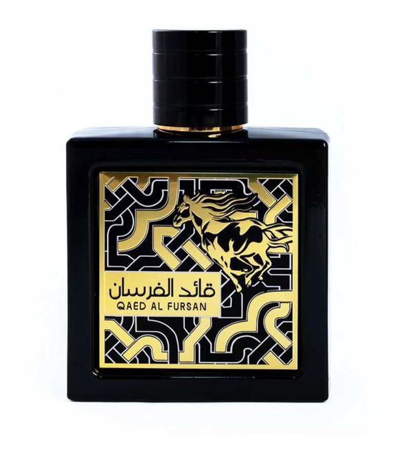 Lattafa Perfumes Qaed Al Fursan Perfume by Lattafa (Black Box ) 3.04 Oz - Fruity and Fresh Fragrance with a Sweet Woody Dry down Aroma Floral