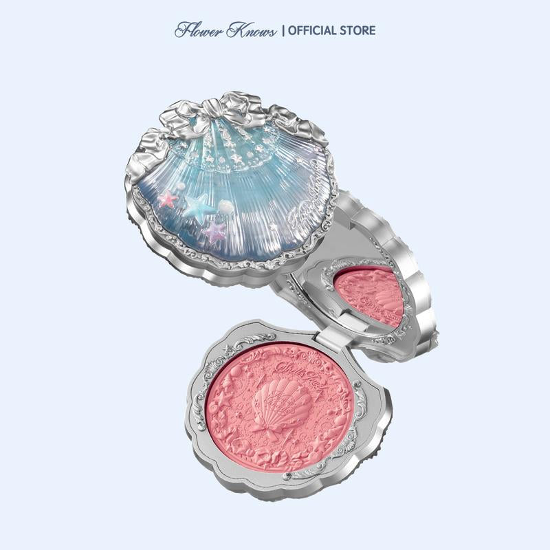 Flower Knows Shell'S Jewel Collection Silk Satin Blush, Natural Cheeks Radiant Glow Finish, Smooth, Blendable Powder, Long-Lasting for High-Pigment Color, Summer Gift, Makeup Beauty Cosmetics