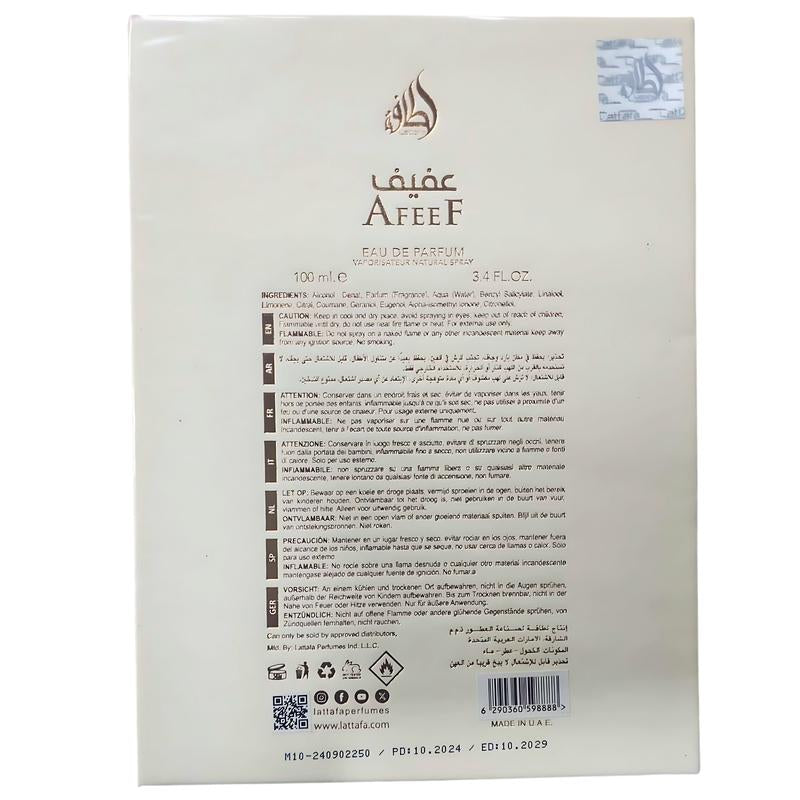 Lattafa Afeef for Unisex Eau De Parfum Spray, 3.4 Ounce