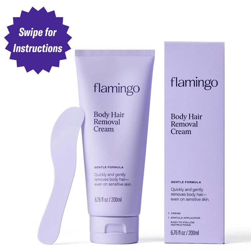 Flamingo Body Hair Removal Cream - Gentle Formula - 200Ml - Iris & Suede Scented - Safe up to 7 Days - Includes Spatula for Touch-Free Application
