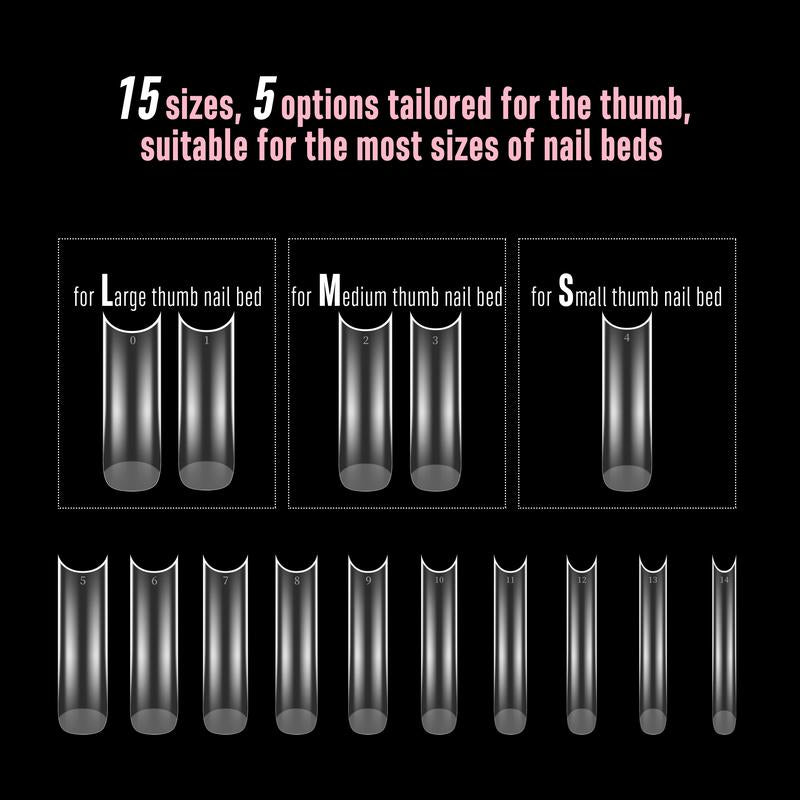 NOVO OVO XXL Square Nail Tips with Sharp Point & Moon Curve，Extra Thick False Nails Press On, Matte Full Cover Soft Gel Extension Fake Nail Acrylic Kit French Tip X 15 Size 180Pcs【No GLUE ,TOP COATAND LAMP INCLUDED】