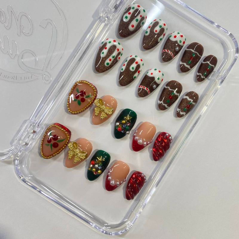 Nailluna |Twin Set Offer Collection | 2 Designs | Uniqueflared Shape |Handmade Press Ons | Cute, Thick, Durable Nail Art Gift Set | Sparkly Studded Rhinestone | Spakly Rhinestones