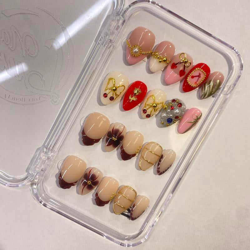 Nailluna |Twin Set Offer Collection | 2 Designs | Uniqueflared Shape |Handmade Press Ons | Cute, Thick, Durable Nail Art Gift Set | Sparkly Studded Rhinestone | Spakly Rhinestones