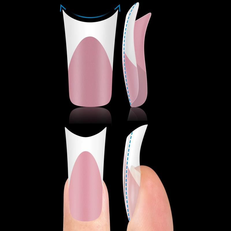 NOVO OVO Extra Thick Duck Feet Nail Tips Full Cover for Press on Acrylic with Moon Curve, Medim Long Clear Pre-Etched Matter Flare Wide French Soft Gel Fake False Nail Extension X 15 Sizes 150 Pcs【No GLUE ,TOP COATAND LAMP INCLUDED】