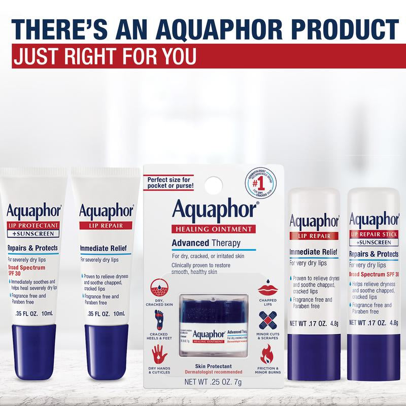 Aquaphor Lip Repair Ointment Moisturizing Lip Balm for Dry and Chapped Lips, 0.35 Fl Oz, Pack of 3