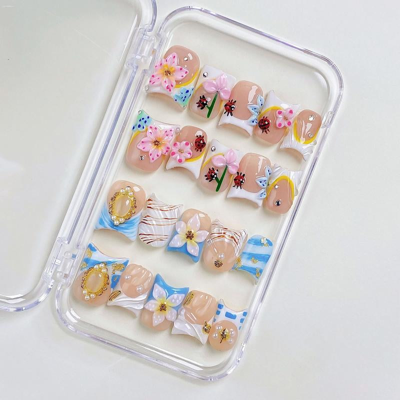 Nailluna |Twin Set Offer Collection | 2 Designs | Uniqueflared Shape |Handmade Press Ons | Cute, Thick, Durable Nail Art Gift Set | Sparkly Studded Rhinestone | Spakly Rhinestones