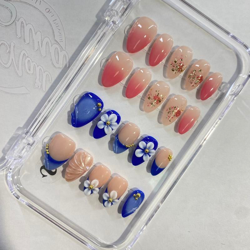 Nailluna |Twin Set Offer Collection | 2 Designs | Uniqueflared Shape |Handmade Press Ons | Cute, Thick, Durable Nail Art Gift Set | Sparkly Studded Rhinestone | Spakly Rhinestones