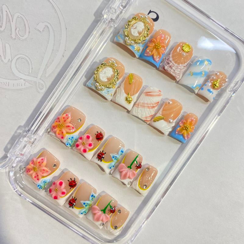 Nailluna |Twin Set Offer Collection | 2 Designs | Uniqueflared Shape |Handmade Press Ons | Cute, Thick, Durable Nail Art Gift Set | Sparkly Studded Rhinestone | Spakly Rhinestones
