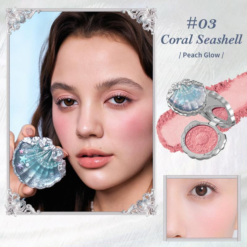 Flower Knows Shell'S Jewel Collection Silk Satin Blush, Natural Cheeks Radiant Glow Finish, Smooth, Blendable Powder, Long-Lasting for High-Pigment Color, Summer Gift, Makeup Beauty Cosmetics
