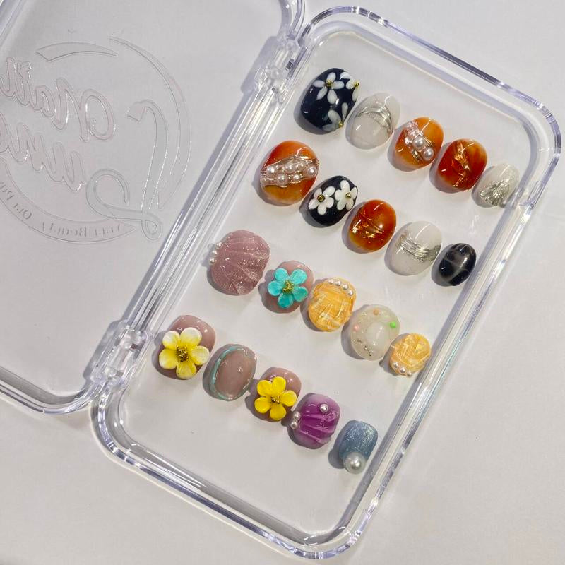 Nailluna |Twin Set Offer Collection | 2 Designs | Uniqueflared Shape |Handmade Press Ons | Cute, Thick, Durable Nail Art Gift Set | Sparkly Studded Rhinestone | Spakly Rhinestones