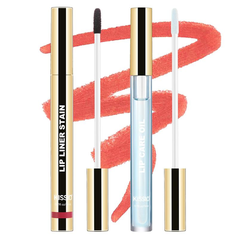 KISSIO Lip Stain ,Peel off Lip Liner Stain and Lip Care Oil,Transfer Proof,Long Lasting and Waterproof Lip Tint,Matte Finsh,Lip Combo,