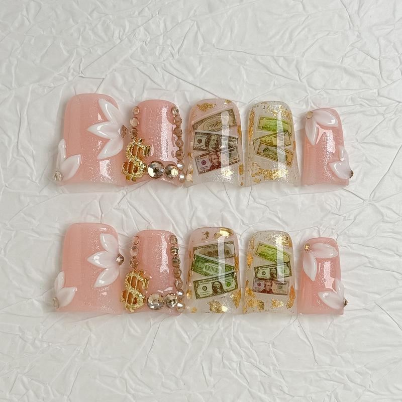 Nailluna |Twin Set Offer Collection | 2 Designs | Uniqueflared Shape |Handmade Press Ons | Cute, Thick, Durable Nail Art Gift Set | Sparkly Studded Rhinestone | Spakly Rhinestones