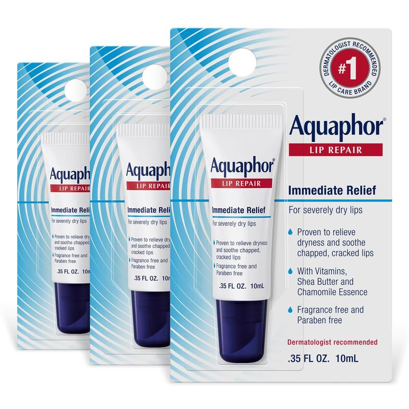 Aquaphor Lip Repair Ointment Moisturizing Lip Balm for Dry and Chapped Lips, 0.35 Fl Oz, Pack of 3