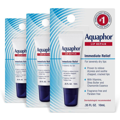 Aquaphor Lip Repair Ointment Moisturizing Lip Balm for Dry and Chapped Lips, 0.35 Fl Oz, Pack of 3